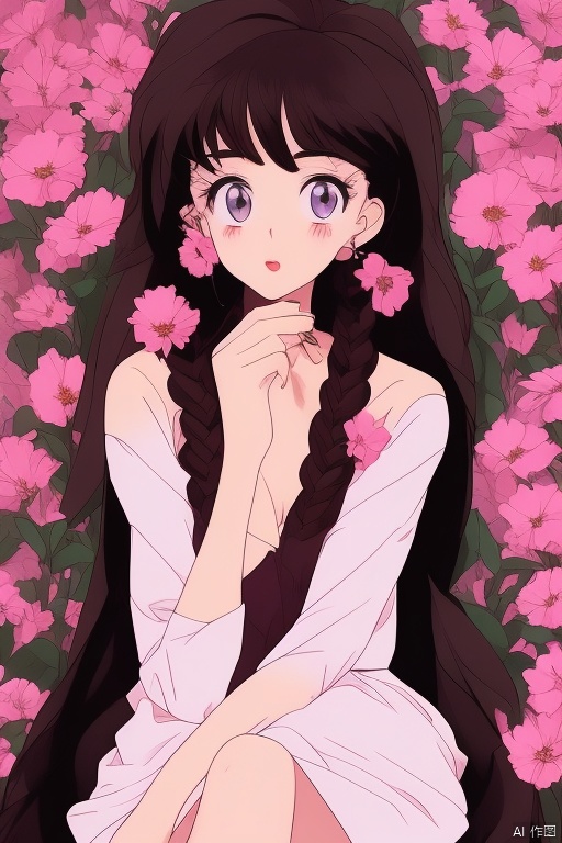 mnmhf,1girl,solo,long hair,black hair,feathers,sitting,dress,looking up,parted lips,flower,jewelry<lora:EMS-344925-EMS:0.800000>