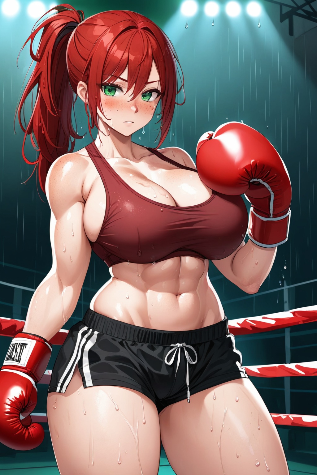 messy hair,  red hair,  green eyes on Tensor.Art