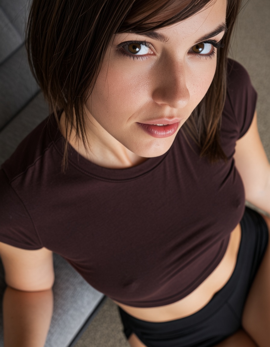 beautiful european 1girl,  asymmetrical haircut hair,  dark brown hair on Tensor.Art