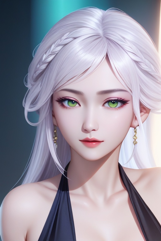 core_9,score_8_up,score_7_up,bailong_wgj,1girl,green_eyes,white_hair,upper body,