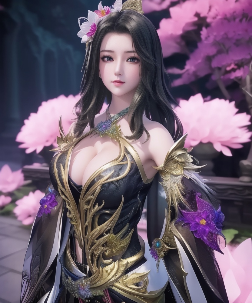 <lora:542-DA-万界至尊-青雉:0.8>(,1girl, ,best quality, ),looking at viewer,,anime,(masterpiece, top quality, best quality, official art, beautiful and aesthetic:1.2), (1girl)	, , (cleavage),extreme detailed,(fractal art:1.3),colorful, flowers ,highest detailed,()    (cleavage), (),