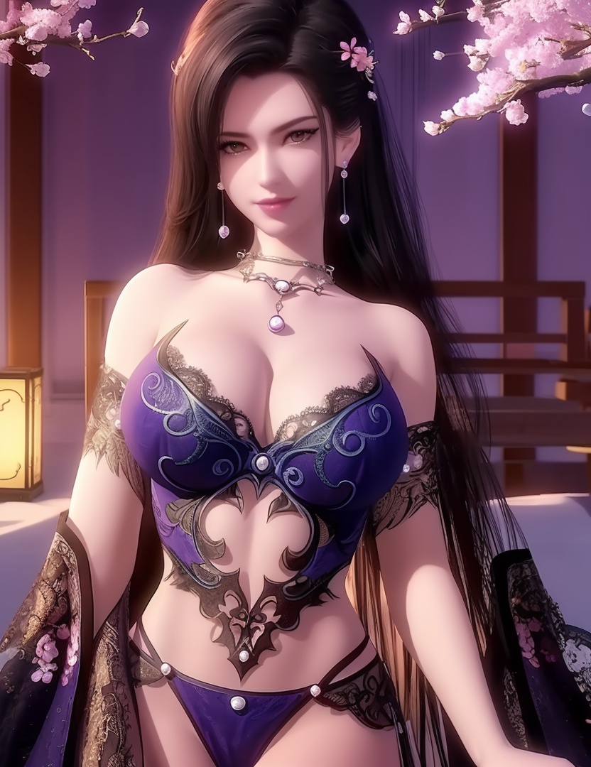 ultra realistic 8k cg, picture-perfect face, flawless, clean, masterpiece, professional artwork, famous artwork, cinematic lighting, cinematic bloom, perfect face, beautiful face, fantasy, dreamlike, unreal, science fiction,  beautiful clothes, lace, lace trim, lace-trimmed legwear,  (rich:1.4), prestige, luxury, jewelry, diamond, gold, pearl, gem, sapphire, ruby, emerald, intricate detail, delicate pattern, charming, alluring, seductive, erotic, enchanting, hair ornament, necklace, earrings, bracelet, armlet,halo((,1girl, pov,))(((,cherry blossoms, , 1girl, solo, petals,looking at viewer, large breasts, ))) <lora:DA_CaoNvYao:0.7> 