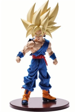 ((HRD, HUD, 8K)),((masterpiece, best quality)), highly detailed,Handmade, 1boy, male focus, solo, blonde hair, son goku, super saiyan, torn clothes, super saiyan 1, white background, spiked hair, dougi, wristband, full body, simple background, muscular, boots, clenched hands, <lora:20240316-1710599536818:0.8>