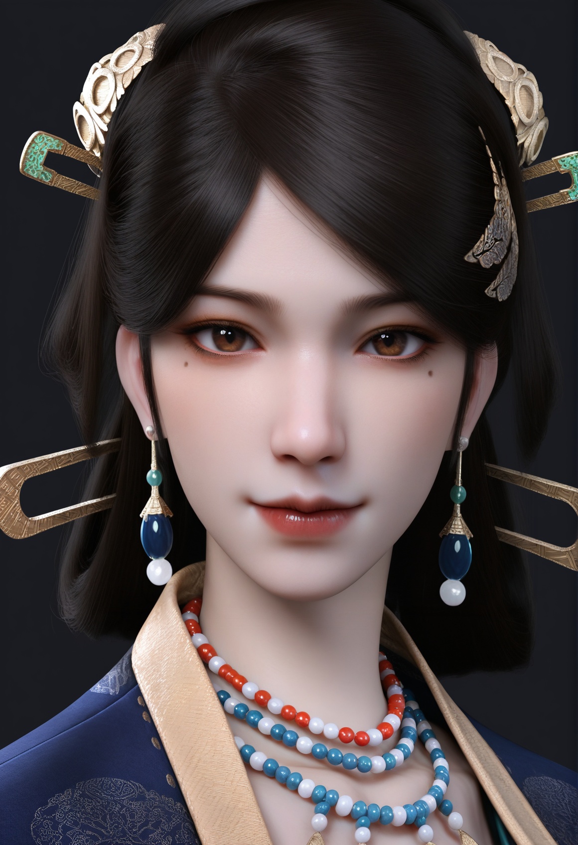 (score_9),portrait,(close-up),solo focus,(eye focus),<lora:温洛玉-apony:0.85>,wengluoyu,solo,1girl,brown eyes,hair stick,black hair,earrings,hair ornament,updo,hair stick,mole under eye,mole,BREAK<lora:Expressive_H-000001:0.8>,light blush,Expressiveh,looking at viewer,seductive_smile,<lora:e肤色滑块:0.25>,fair_skin,(pale skin),<lora:e色温:0.25>,ultra-detailed skin texture,detailed textures,<lora:皮肤凹痕:1.5>,<lora:RealisticSkinv1_ponyv6_loraplus:0.35>,real skin,BREAKsimple background,black background,<lora:e色温:0.25>,4K ultra HD,sharp focus,high detail,high contrast,