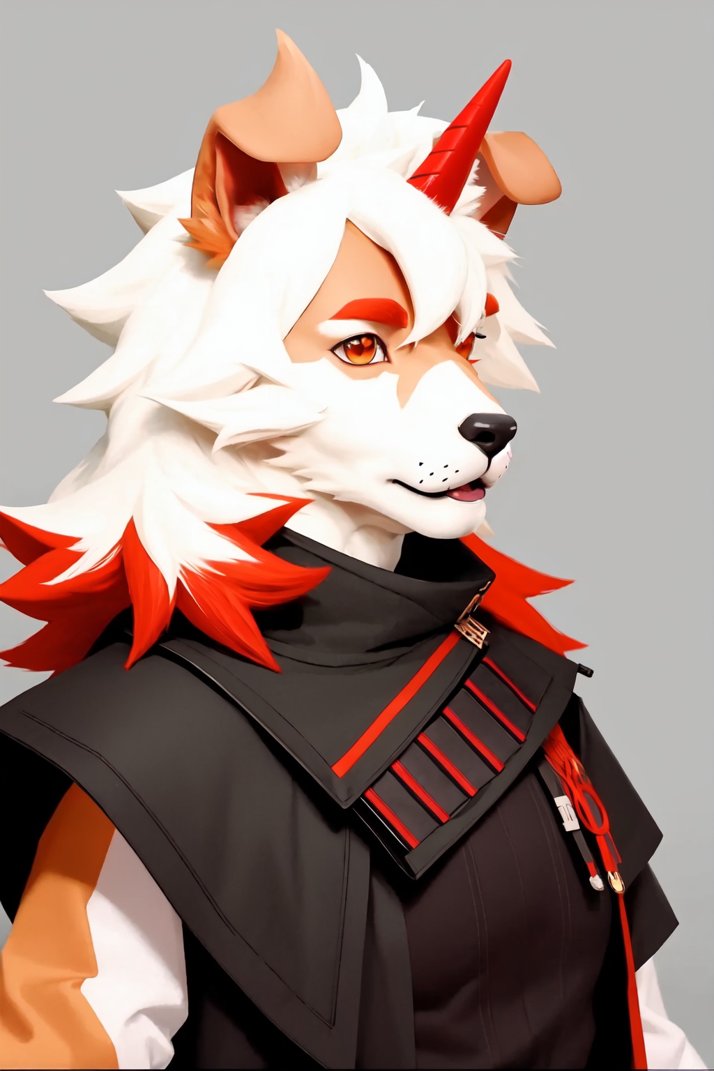 hung_(arknights),two-tone_fur,white_fur,brown_fur,dog_boy,furry_male,single_horn,1boy,solo,muscular_male,bara<lora:hung_(arknights):1>,simple background,white backgroundmasterpiece,best quality, highly detailed, 