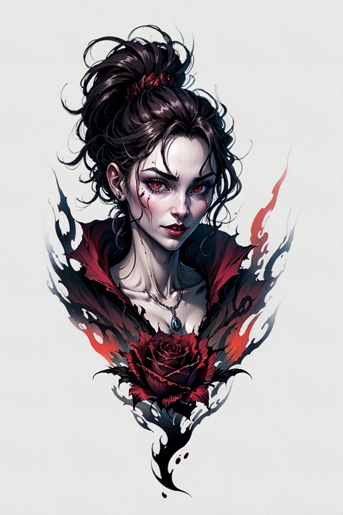 A vampire woman,  rose,  portrait on Tensor.Art