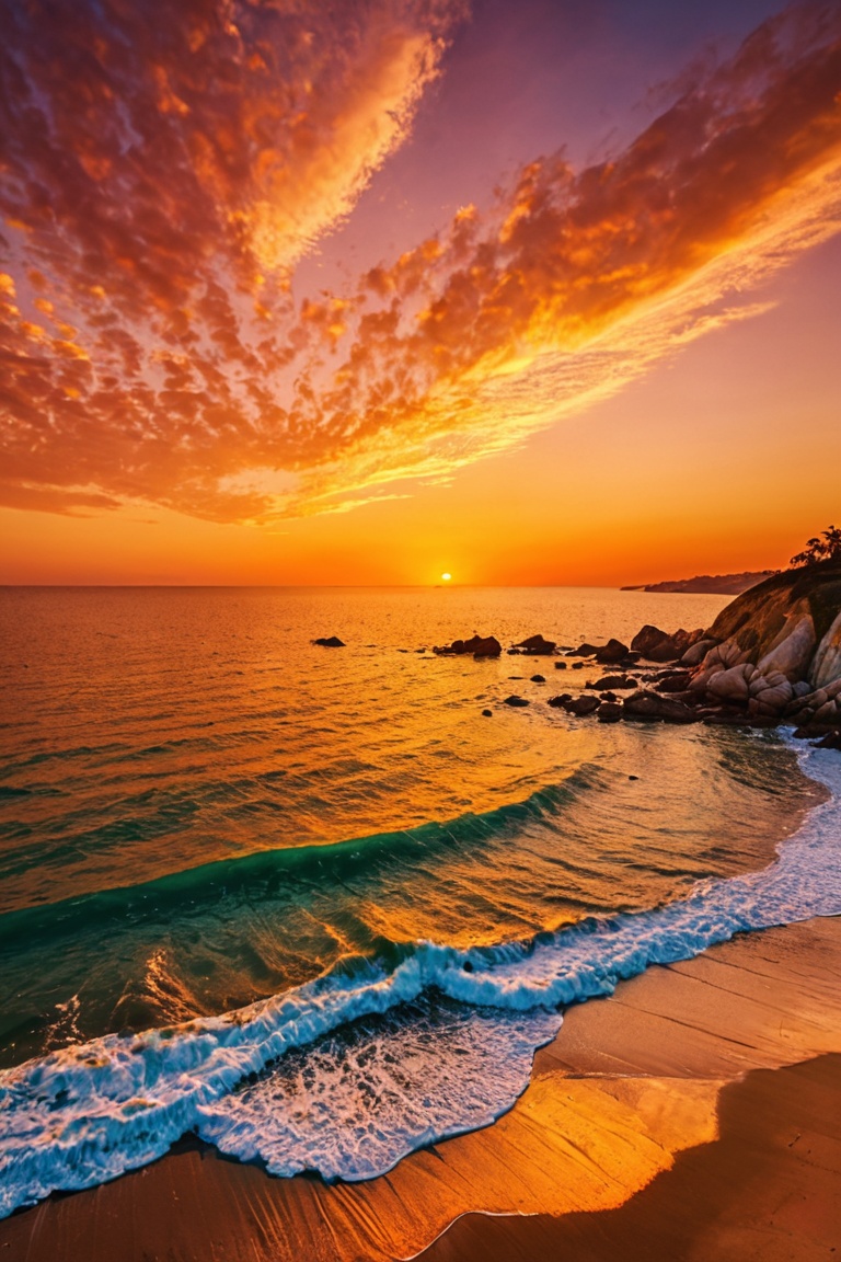 Coastal sunset,  vibrant,  fiery on Tensor.Art