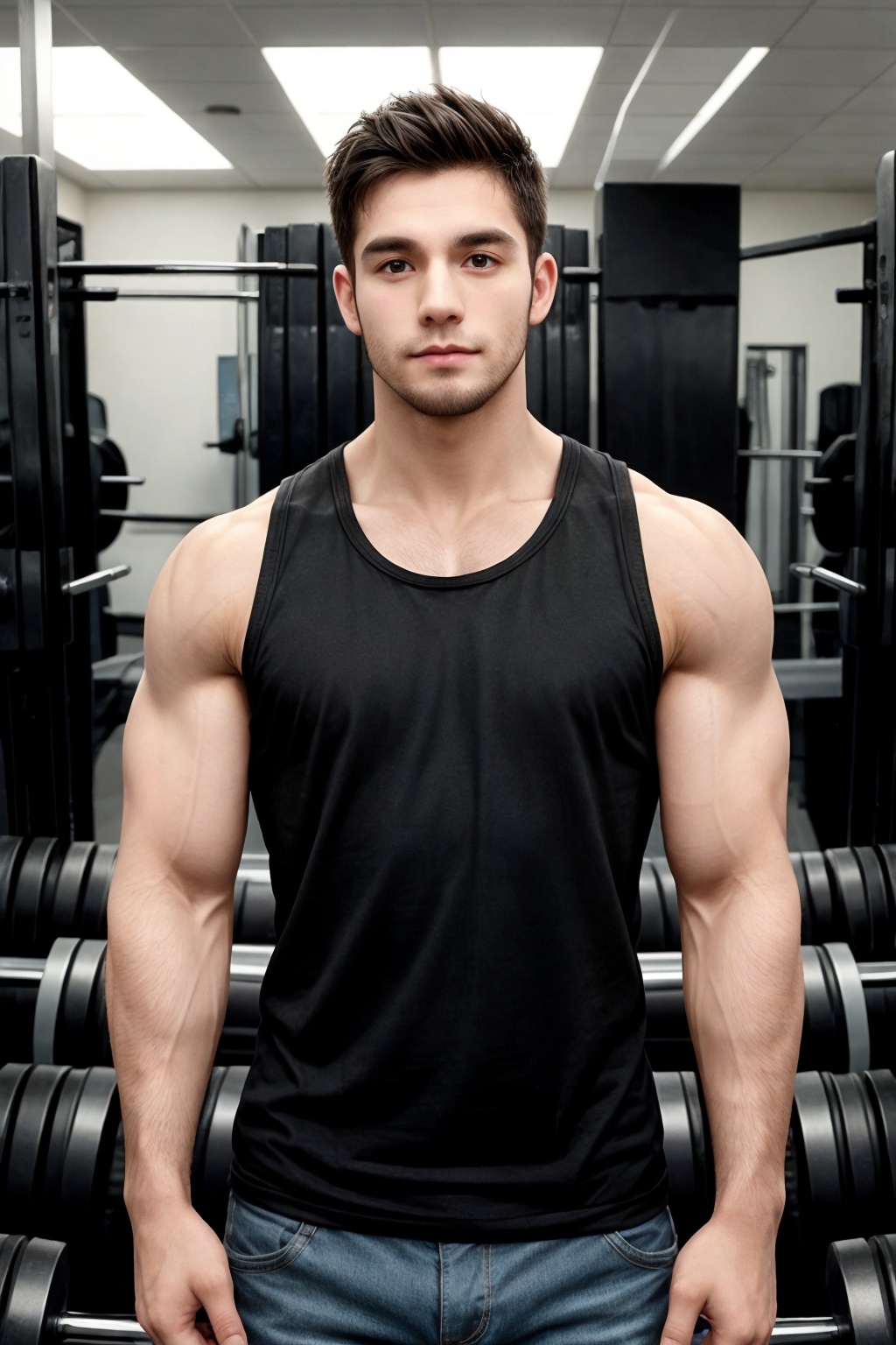 man, bodybuilder,  sleeveless **** top, the hands must be well represented, the hands must have five fingers, the hands must be anatomically correct, the hands must be well proportionated