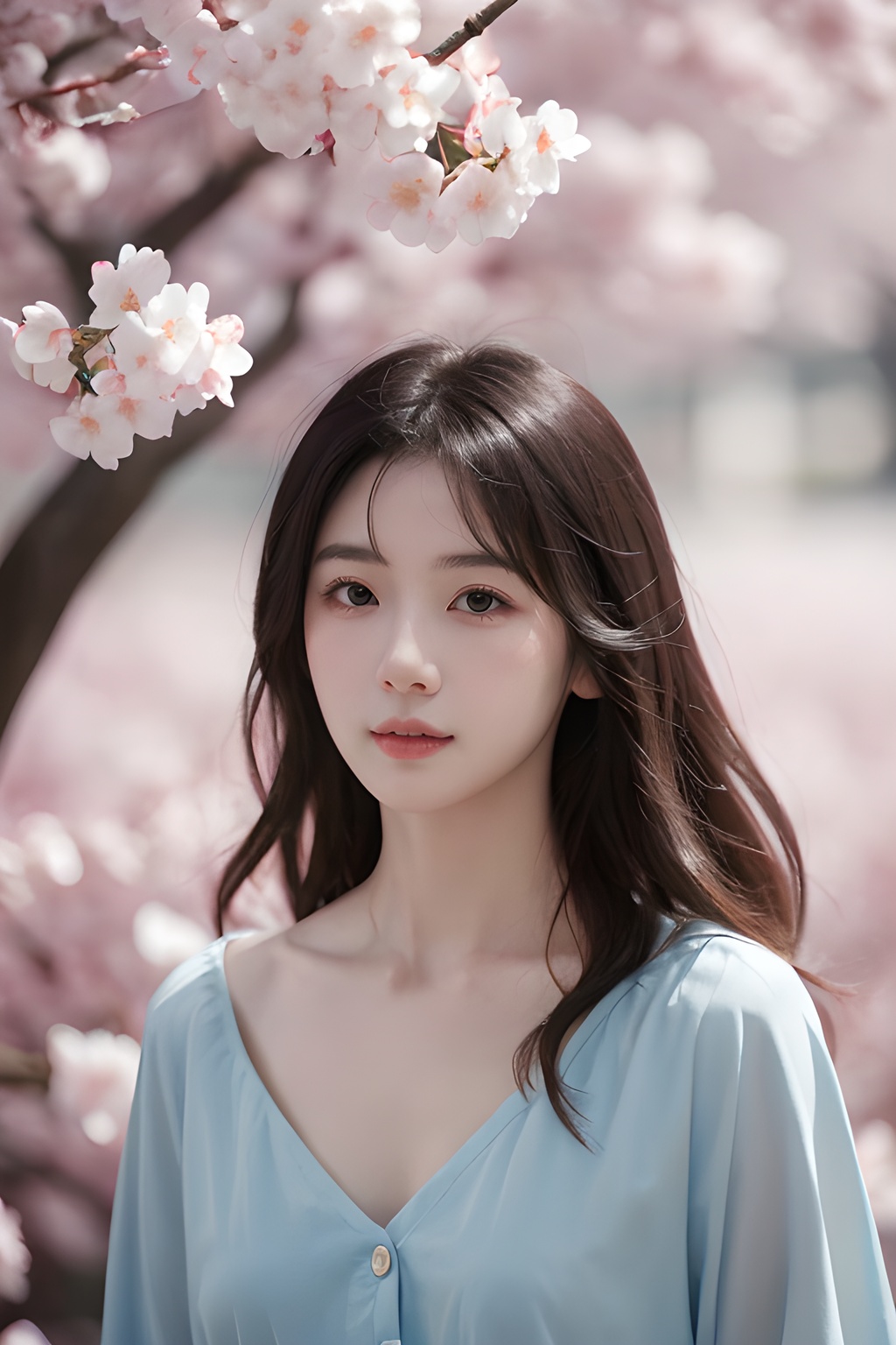<lora:0809_01:0.7>,a girl with a dreamy expression,surrounded by floating cherry blossom petals in a soft breeze,springtime magic,gentle radiance.korean girl,black hair,, 1girl,realistic,masterpiece, best quality, photorealistic, HDR,detail