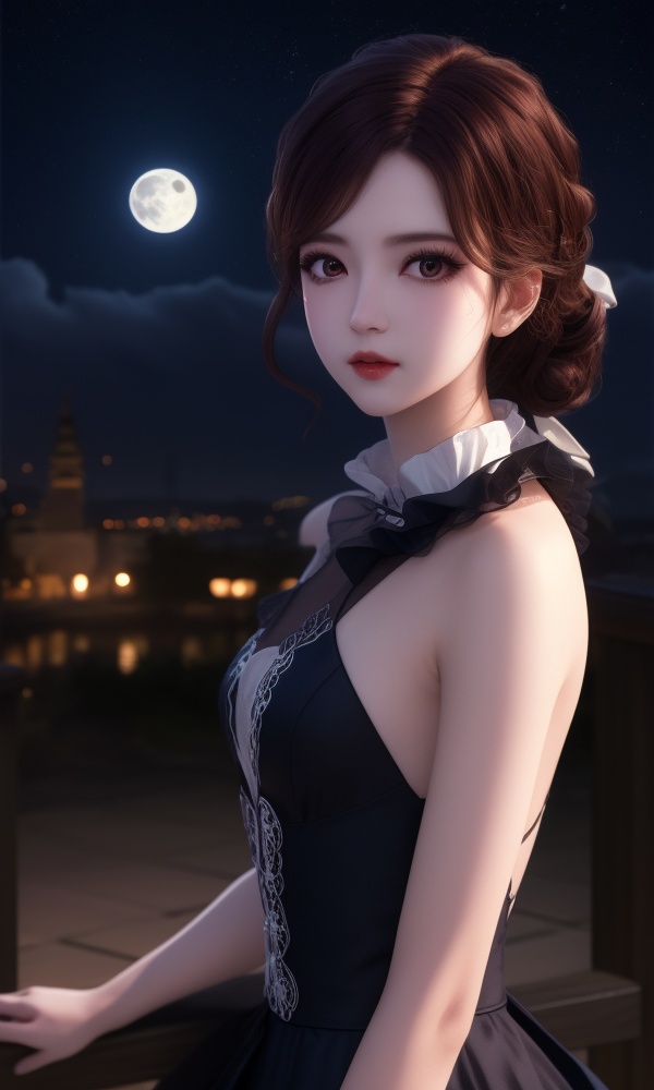 (,1girl, ,best quality, )<lora:365-DA-梦塔·雪谜城-艾妙妙:0.7>,ultra detailed background,ultra detailed background,ultra realistic 8k cg,, ,masterpiece, (( , )),, ,tamari \(flawless\),  ,   cure blossom, full moon,night,night sky,  (()), (), ,,