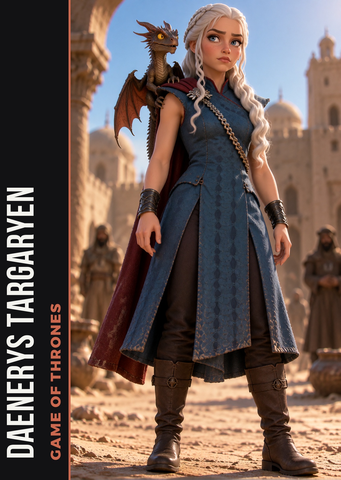 realfig,  Daenerys Targaryen with silver hair and a baby dragon on her shoulder,  full body on Tensor.Art