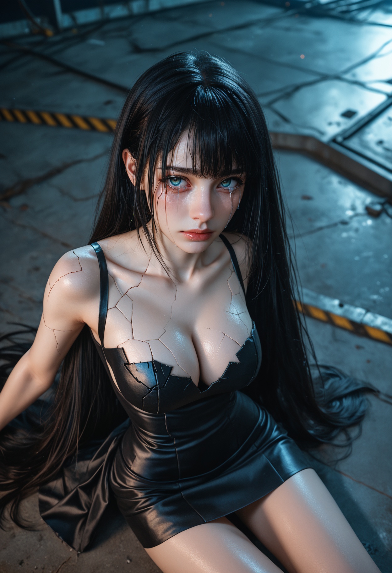 white ceramic skin,  from_above,  Very long hair on Tensor.Art