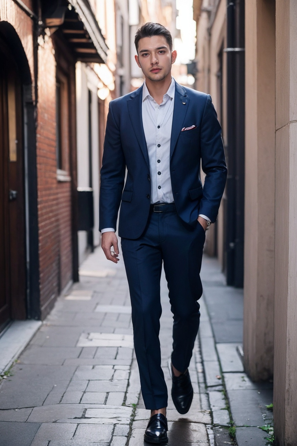 (1man:1.4),(male:1.2),(full body:1.2),(Collared shirt and blazer and suit trousers:1.4),<lora:Male_3:0.8>,