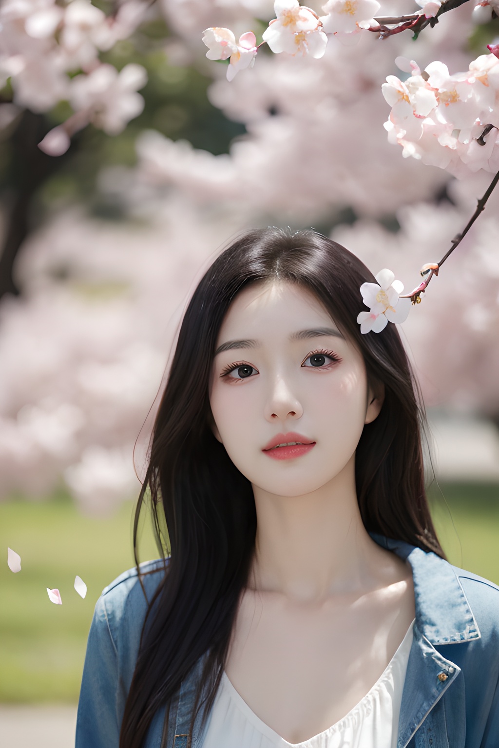<lora:0811_01:0.7>,a girl with a dreamy expression, surrounded by floating cherry blossom petals in a soft breeze, springtime magic, gentle radiance.korean girl,black hair, 1girl,realistic,masterpiece, best quality, photorealistic, HDR,detail