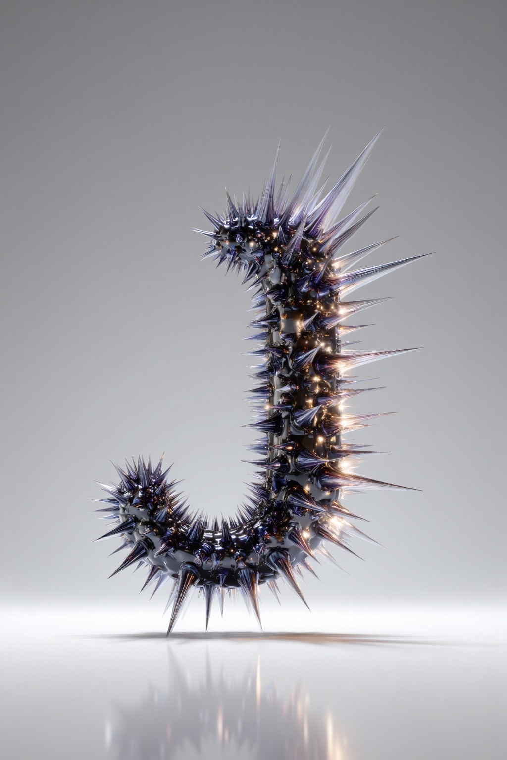 beijihui,3D icon design of letter 'J',**** of ferrofluid with magnetic liquid peaks forming fluid spikes and shimmering metallic reflections,hyperrealistic,hyperdetail,front view,studio lighting,100mm lens,white solid background,