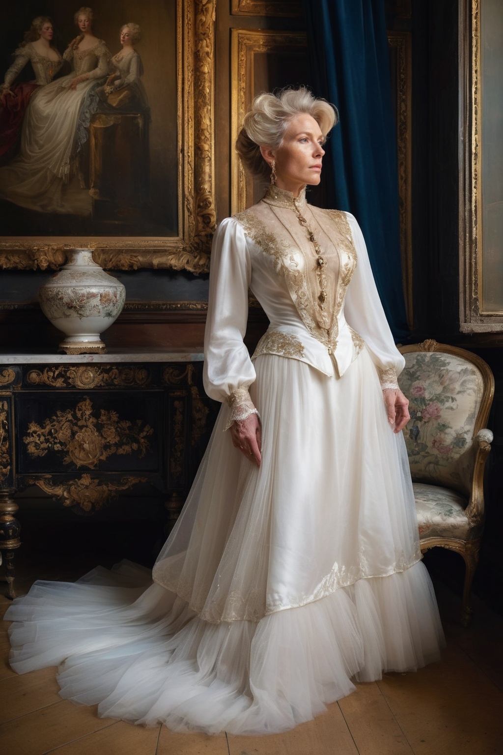 full body shot,  a middle aged Victorian noblewoman,  straight back on Tensor.Art