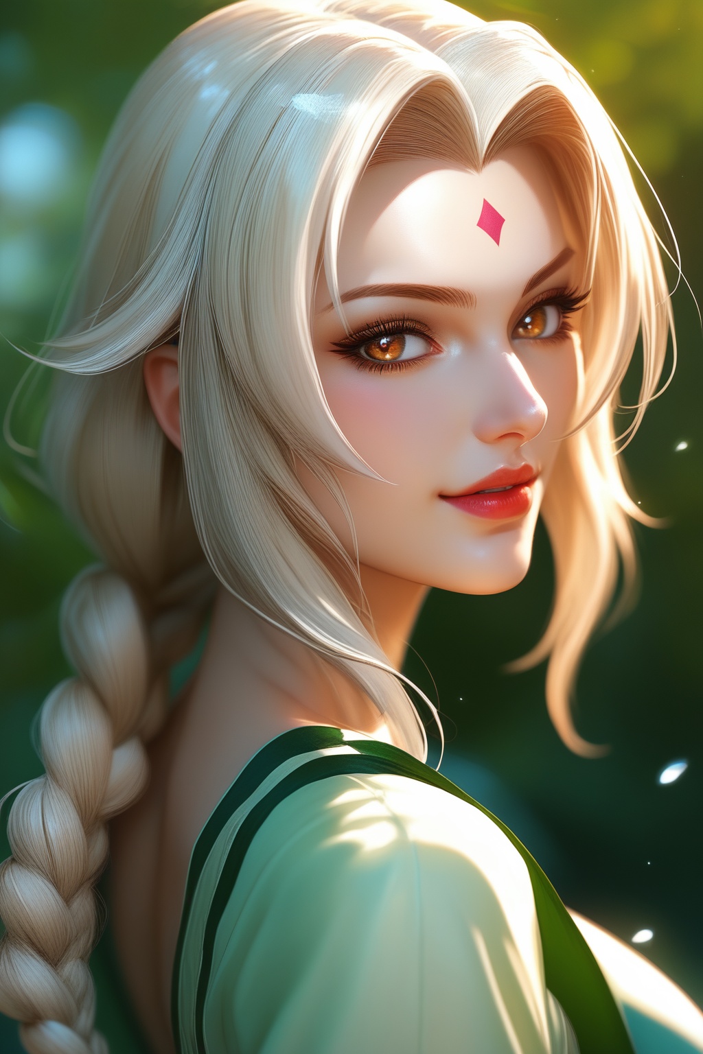 score_9,score_8_up,score_7_up,Tsunade,focus,beautiful eyes,bunches,braid,white hair,