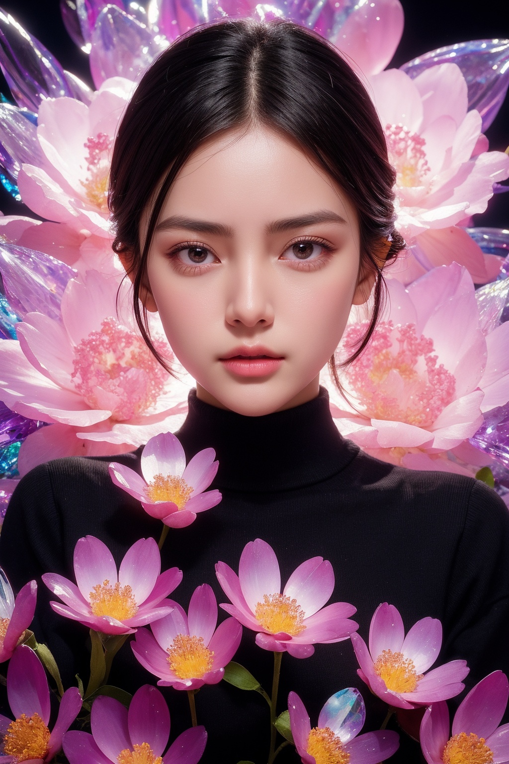 1girl,  black background,  black eyes on Tensor.Art