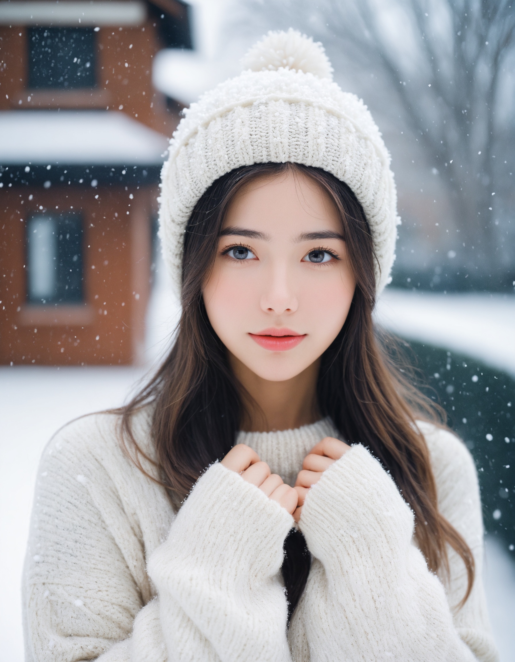 masterpiece,  best quality,  analogue photo of ***** girl in sweater and sweater hat on Tensor.Art