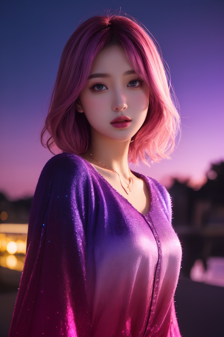 (Masterpiece, Best Picture Quality),none,Girl,(Purple and Pink | Gradient),Light pollution:1.1,