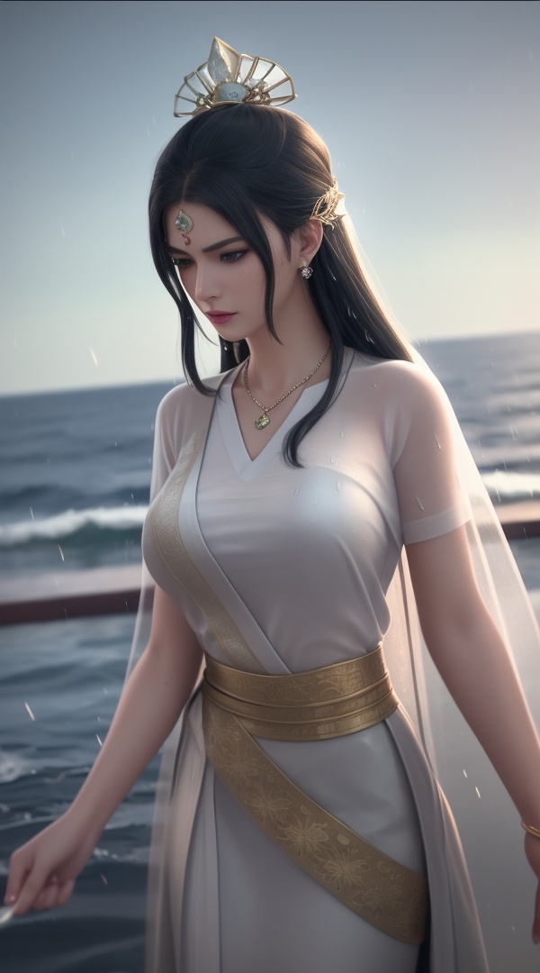 <lora:387-DA-永生-莫师姐:0.8> ,(,1girl, ,best quality, ),looking at viewer, ,ultra detailed 8k cg, ultra detailed background, ultra realistic 8k cg,  ,masterpiece((((1girl, solo,  , ,solo focus, wet,sweat, ocean,rain, water drop, )))) (, , sweatdrop, flying sweatdrops, sweating profusely,colorful drop \(module\), ) flawless, clean, masterpiece, professional artwork, famous artwork, cinematic lighting, cinematic bloom,  dreamlike, unreal, science fiction, luxury, jewelry, diamond, gold, pearl, gem, sapphire, ruby, emerald, intricate detail, delicate pattern, charming, alluring, seductive, erotic, enchanting, hair ornament, necklace, earrings, bracelet, armlet,halo, , 1girl, , partially_submerged, long_hair, rain, solo, , caustics, ocean