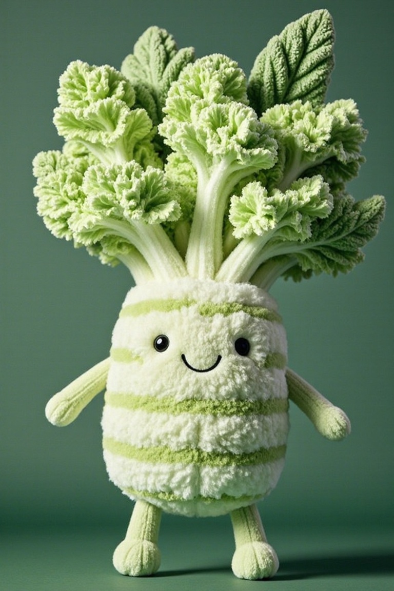 plush style,solo,looking at viewer,personification,jellycat style,smile,simple background,holding,closed mouth,standing,full body,food,black eyes,no humans,leaf,traditional media,green background,animal focus,green theme,the whole presents a cute and lovely style,solid dark background,lettuce,plush lettuce,<lora:models/4416/0288affc.safetensors:0.8:0.8>