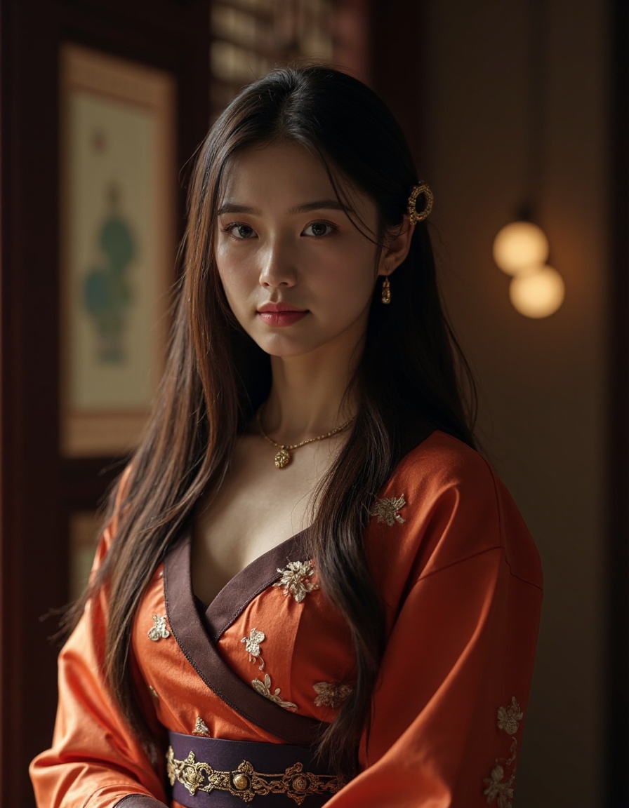 HDR photo of cinematic film still teenage, 1girl, solo, dress, long hair, hair ornament, chinese clothes, jewelry, earrings, realistic, looking at viewer, sash, waist up, chinese dress, brown hair, parted lips, black hair, cleavage, long sleeves, . shallow depth of field, vignette, highly detailed, high budget, bokeh, cinemascope, moody, epic, gorgeous, film grain, grainy . High dynamic range, vivid, rich details, clear shadows and highlights, realistic, intense, enhanced contrast, highly detailed