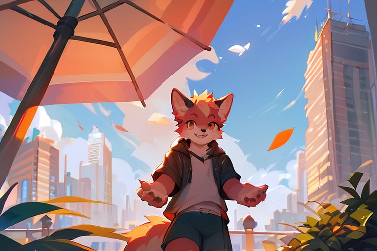 <lora:PFD-FurryDiffusionV1.1.0:0.78>,score_9,score_8 up,score_furry,furry,type furry normal,smile,comic,in summer,city,looking_at_viewer,medium_shot,