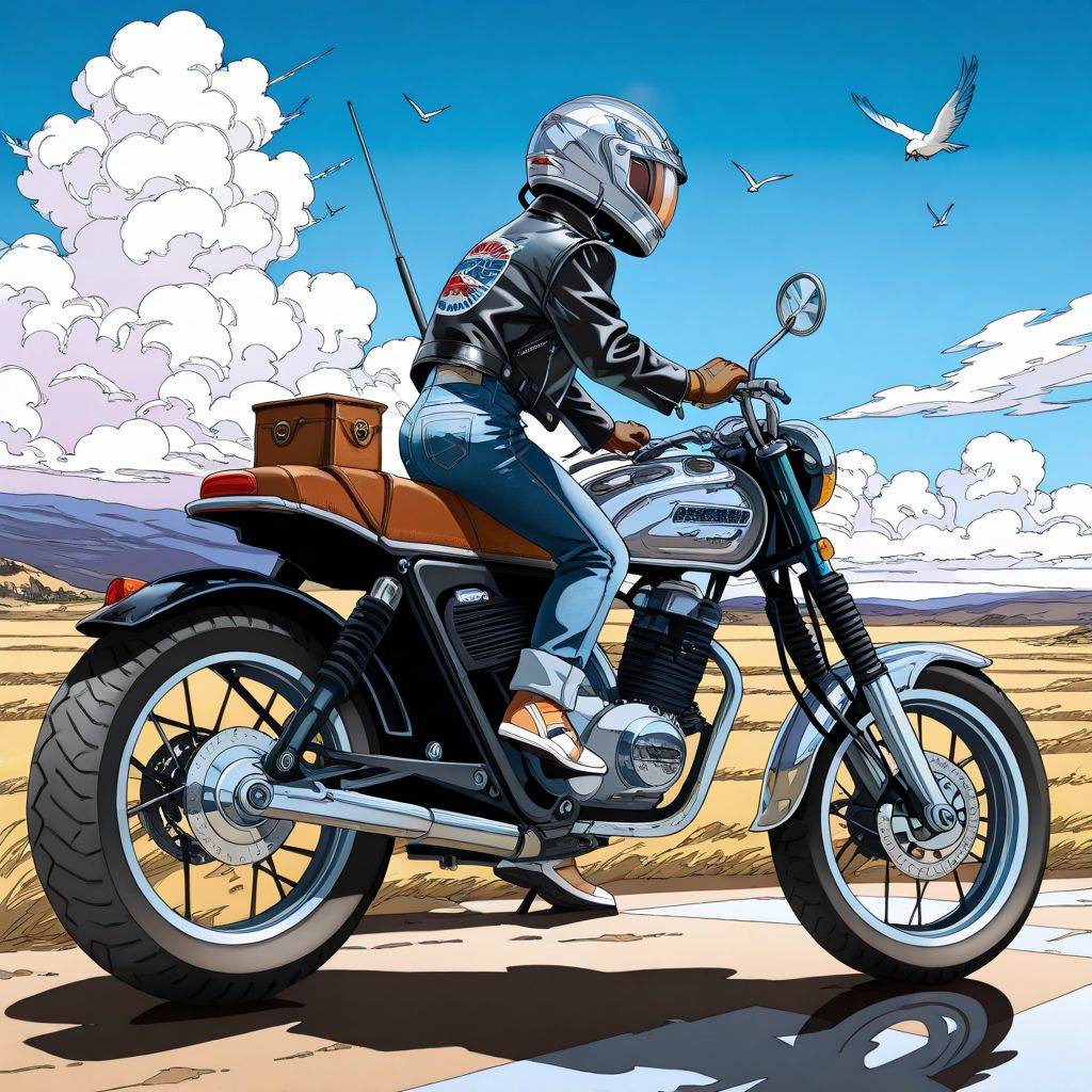 Motorcycle,  coastal road,  guardrail on Tensor.Art