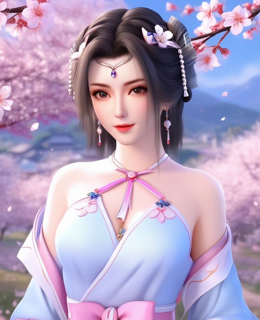 <lora:604-DA-XL-星辰变-姜立V2-新衣:0.8>(,1girl, ,best quality, ),looking at viewer,  ,ultra detailed background,ultra detailed background,ultra realistic 8k cg,, ,masterpiece, (( , )),, ,   ,   cure blossom,  ,,  (cleavage), (), ,,
