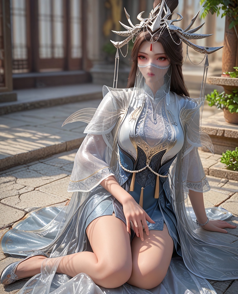 (oriental architecture, elegant decor, sophisticated style:1.1),(Seated cross-legged, hands resting atop her knees with palms facing upwards, she embodies serenity and spiritual awakening:1.1),(breasts:1.2),<lora:XL百炼成神玉婆婆:0.9>,miss yupopo,long hair,veil,black hair,hair ornament,dress,mouth veil,brown eyes,see-through,jewelry,breast,shoes,, zPDXL2, score_9, score_8_up, score_7_up BREAK realistic, masterpiece,best quality, highly detailed,, zPDXL3, zPDXL2,zPDXL, zPDXLxxx, zPDXLrl,