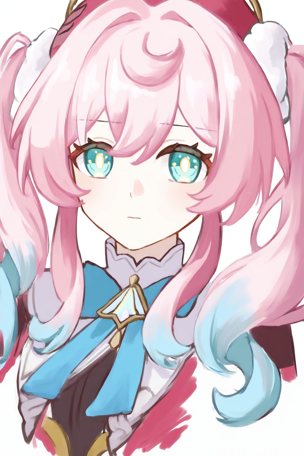 fonnjinn\(honkai:star rail\),fonnjinn\(honkai:star rail\), 1girl, solo, pink hair, multicolored hair, white background, twintails, looking at viewer, simple background, closed mouth, blue hair
