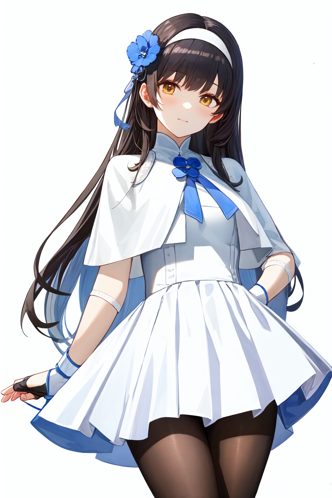 <lora:nai3画风bysdlion-000035:1:lbw=OUTS>,<lora:少前95-000011:1:lbw=char>,shaoqian95,1girl,white gloves,fingerless gloves,black pantyhose,hairband,white dress,white skirt,, (masterpiece,best quality,high quality:1.4),absurdres,