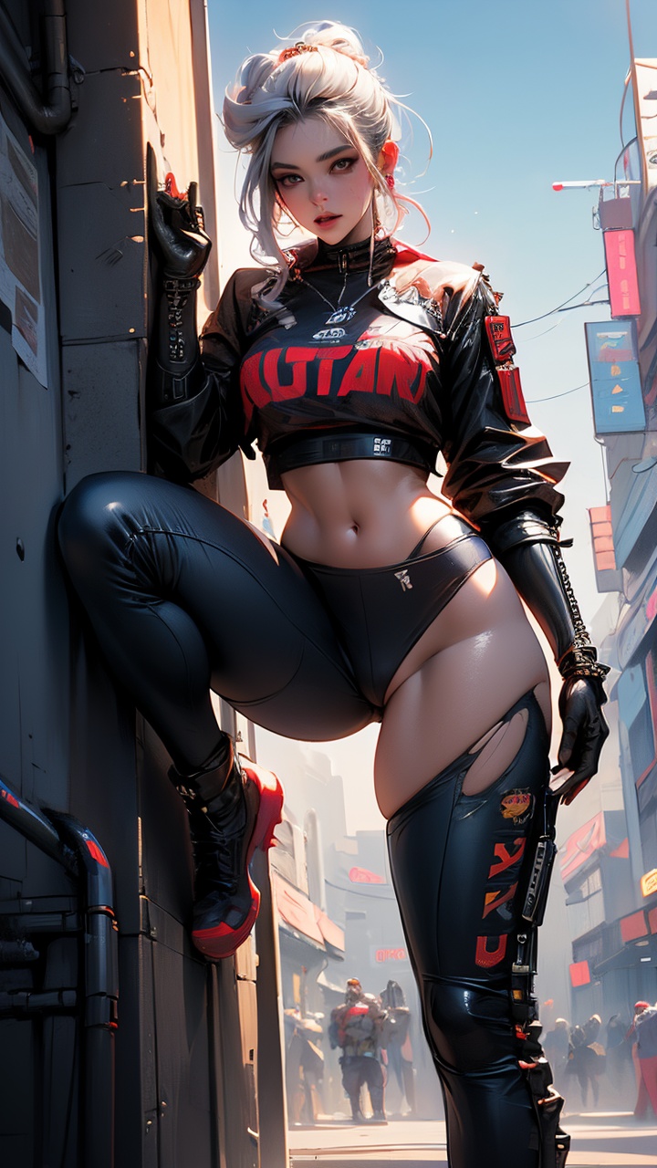 A 25-year-old cyberpunk gladiator with a perfect body,  Shoulder pads with metal spines,  Brooklyn gladiolus on Tensor.Art