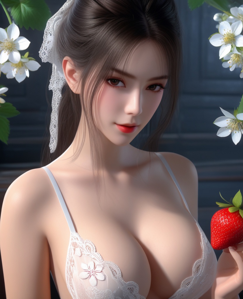 <lora:609-DA-XL-天行九歌-焰灵-水中:0.8>(,1girl, ,best quality, ),looking at viewer,masterpiece, (( , )),ultra realistic 8k cg, ,    ,cleavage,strawberry blossoms,lace , (cleavage), (),