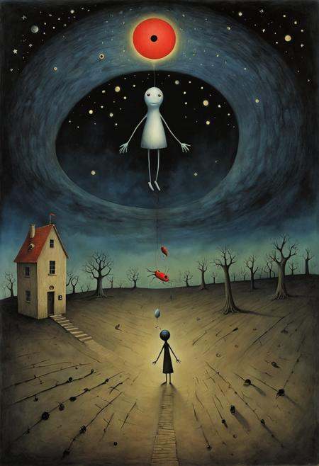 Surreal horror style by Pawel Kuczynski and Joan Miro and Bridget Bate Tichenor and Arthur Secunda,  surreal abstract art,...