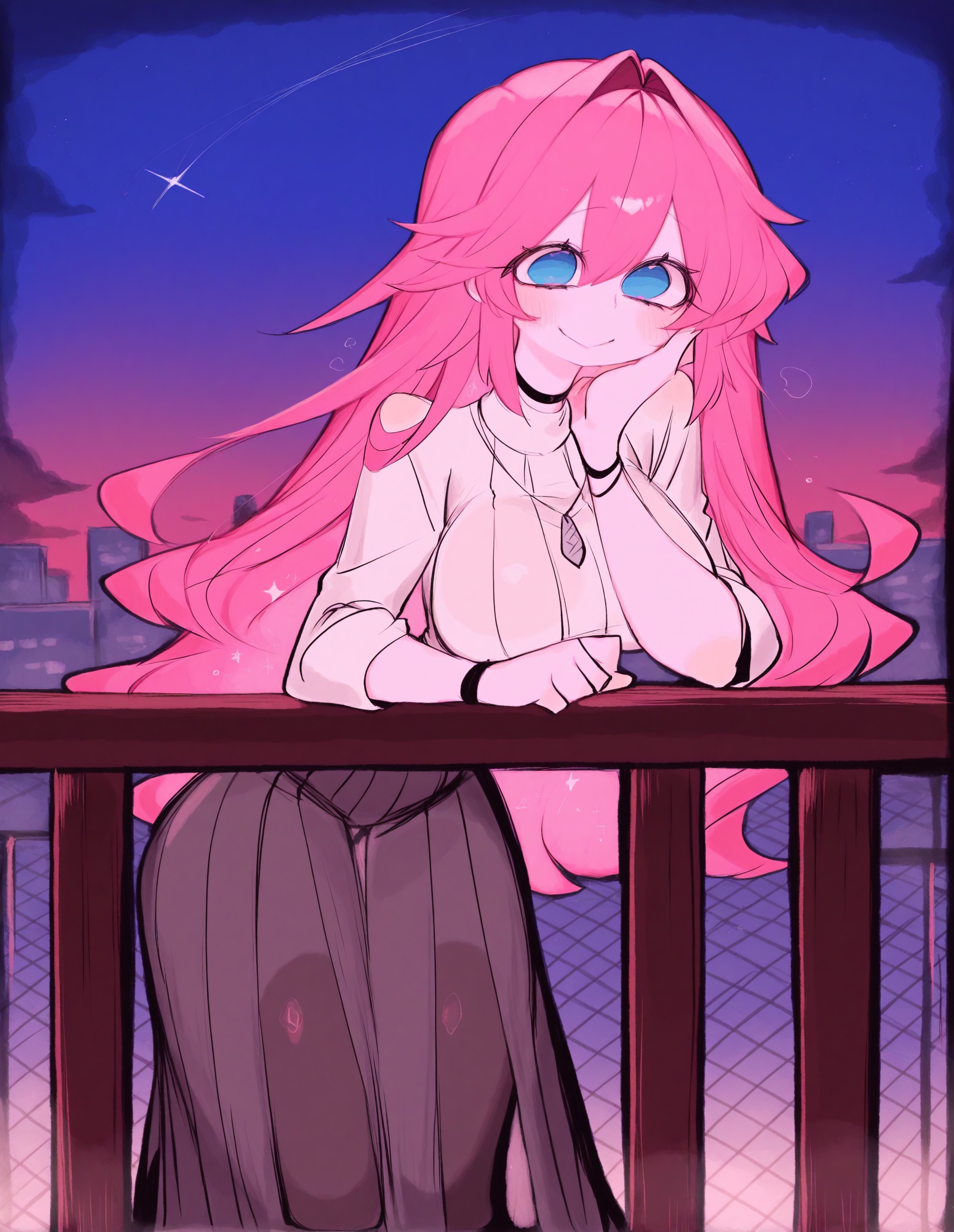 playful anime girl,  long pink hair,  cyan eyes on Tensor.Art