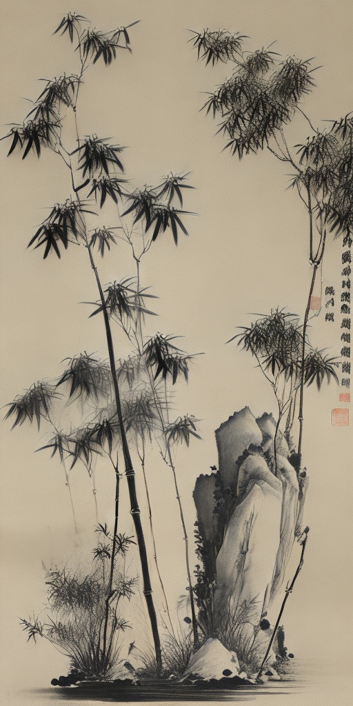 Ink Bamboo, Ink Bamboo, Chinese Artistic Conception, Chinese Ink Painting, (Zheng Banqiao Style: 1.5) (Excellent: 1.2) <lora:鲜创一派@ 墨竹Ink bamboo (14):0.7>