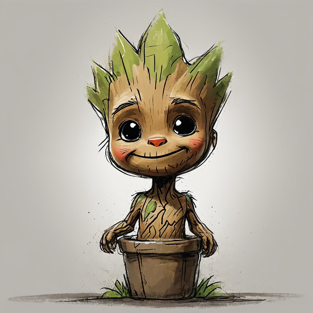 impactful color paint of cute drawing of Baby Groot ,  highly detailed,  8k on Tensor.Art