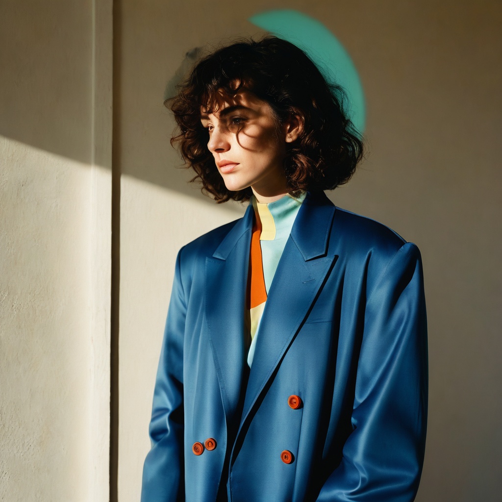 A fashion-forward portrait captured with a Leica M11 Rangefinder,  shot in a single 10-second take,  featuring a model wit...