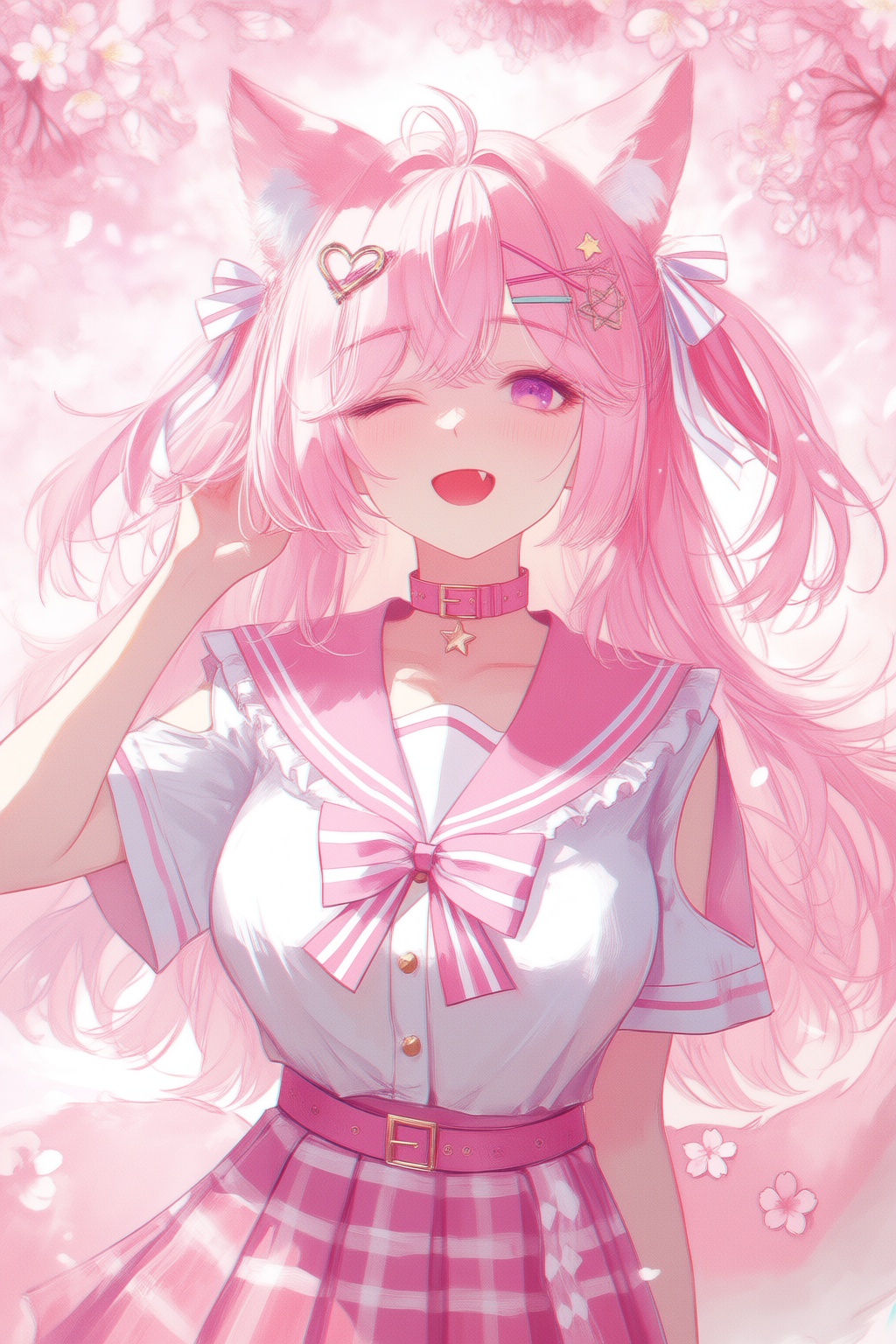 1girl,  adjusting hair,  animal ear fluff on Tensor.Art