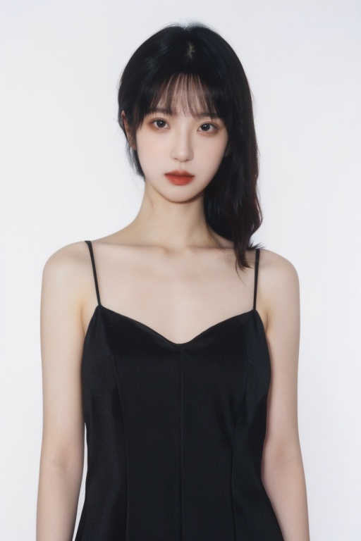 1girl,black evening dress,jewelry,upper body,white background,<lora:photo 拍立得:0.6>