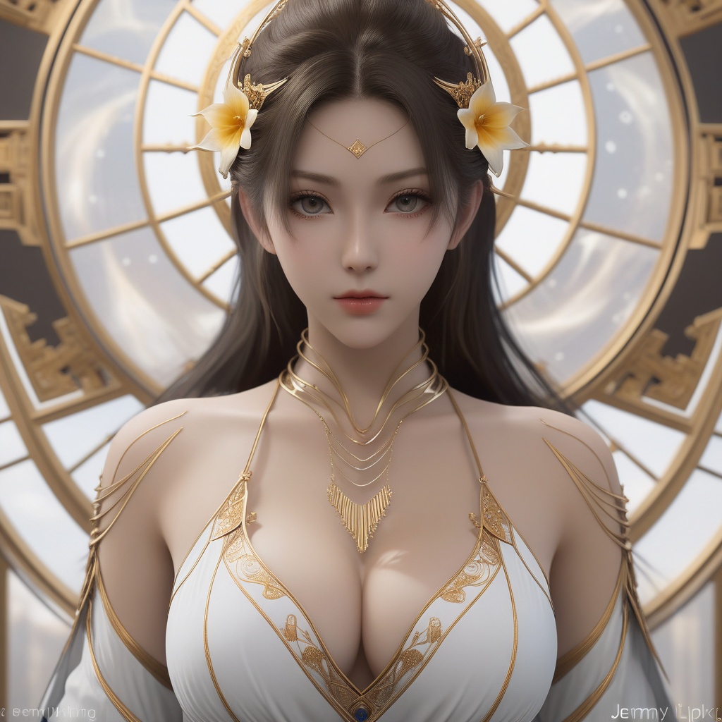 <lora:648-DA-XL-遮天-狠人大帝:0.8>(,1girl, ,best quality, ),looking at viewer,,anime,(masterpiece, top quality, best quality, official art, beautiful and aesthetic:1.2), (1girl)	, , (cleavage),extreme detailed,(fractal art:1.3),colorful, flowers ,highest detailed,(by Jeremy Lipking)    (cleavage), (),
