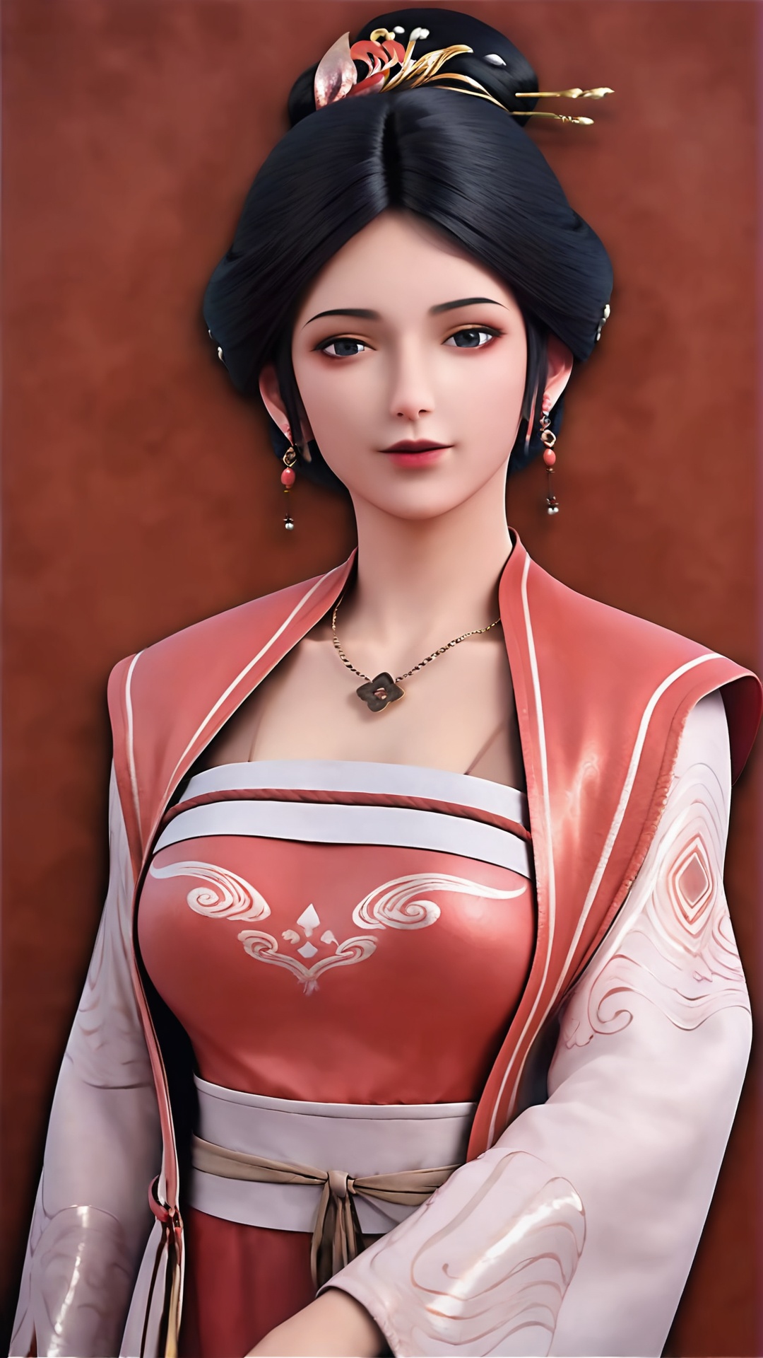 1girl,jewelry,chinese clothes,solo,earrings,black hair,necklace,hanfu,hair ornament,holding,dress,looking at viewer,upper body,realistic,long sleeves,wide sleeves,black eyes,<lora:lora.by_tusi:0.7>,incredibly absurdres,wallpaper,<lora:画面亮度调节器丨美白皮肤去油腻-增加面部细节_v1.0:0.6>,