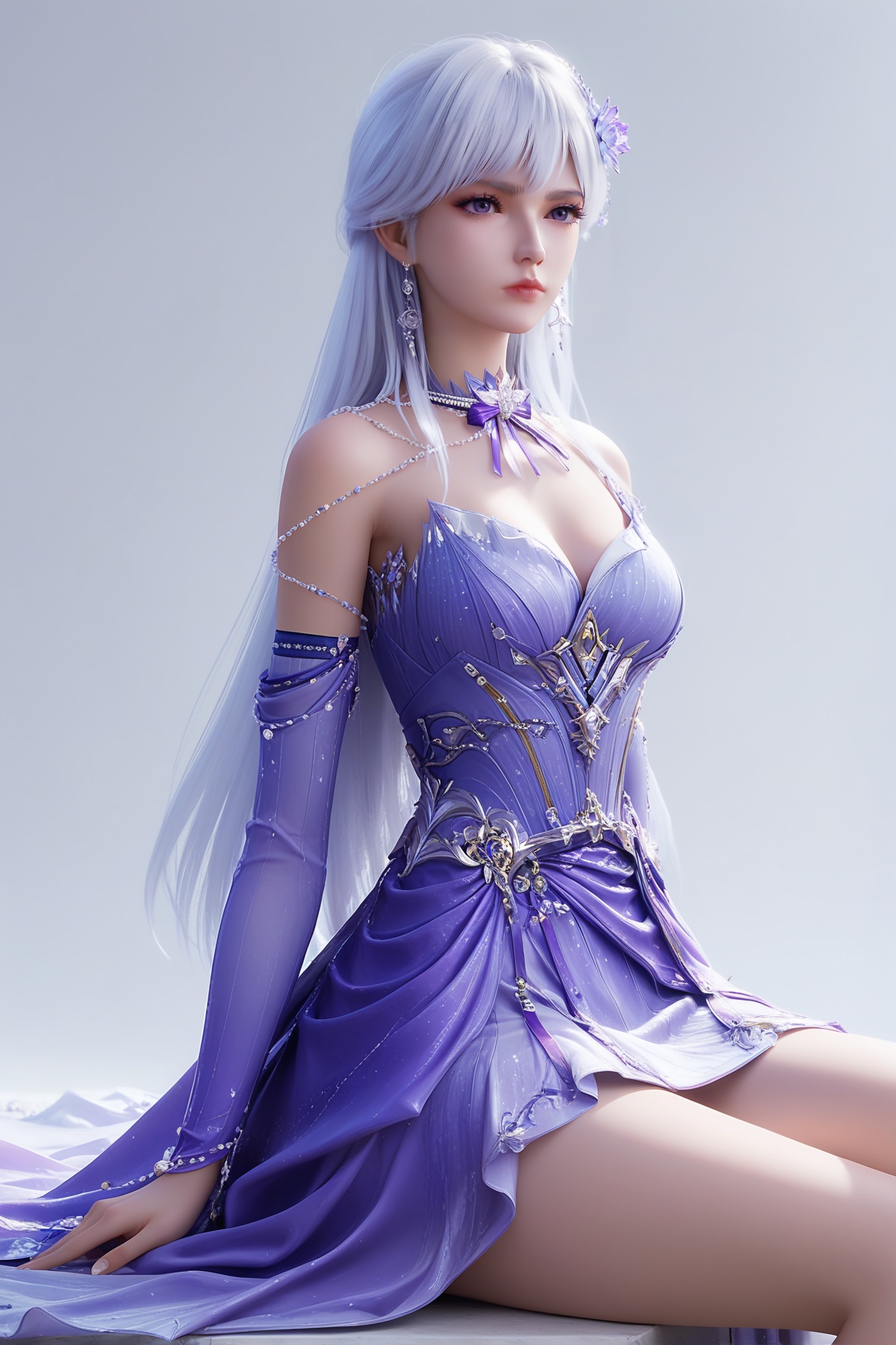 score_9,score_8_up,score_7_up,<lora:wy_shengcaier_x_XL7.0:0.8>,1girl,long hair,breast,medium breast,dress,white hair,purple eyes,purple_dress,thick_thighs,sitting,simple background,white_background,