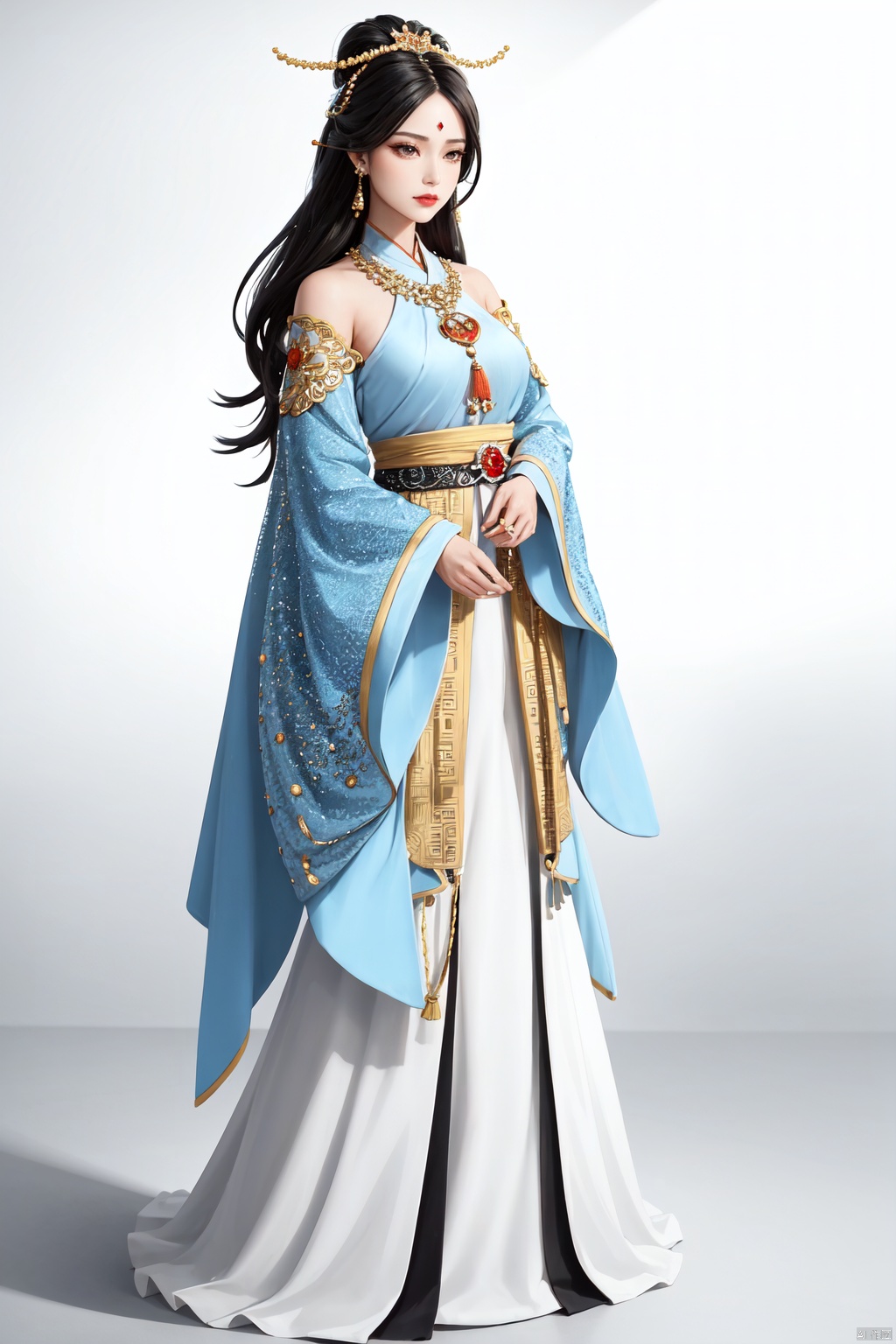 Realistic style, cinematic work, 8K wallpaper, masterpiece, very realistic quality, best quality, masterpiece, high-level, high-resolution,,,Edge lighting, dual tone lighting, soft lighting, The illuminated surface of the material has bright spots and highlights, which flicker and have a mirror effect when reflected, There are sparkling spots on the armor,,,1girl, solo, full body, black hair, hair ornament, long hair, hanfu, chinese clothes, long sleeves, dress, jewelry, flower, hair flower, wide sleeves, hair stick, shawl, realistic, simple background, looking at viewer, shoes, standing,strong rim light, Standard proportion of female body, golden proportion of female body,,,Standing, standing posture, Sexy full body standing posture,,,colorful,(detailed skin: 1.3), (detailed face: 1.3),clear focus,delicate,(mature women: 1.2),(glossy skin+glossy skin: 1.4),(sweating: 1.1),(big_eyes),red_ eyeshadow,long_ Eyelashes, red lips,,,simple background, grey background,,,(Diamond hair accessories, diamond necklaces, diamond earrings, diamond earrings, clothes embedded with diamonds, armor embedded with diamonds,:1.3),, (chuyun1:1.5)