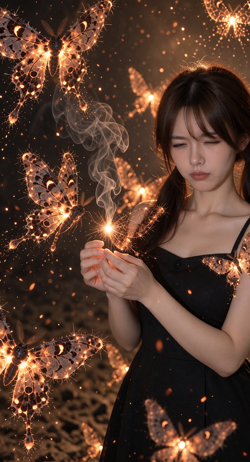 MeiX,  A photorealistic cinematic photograph of a 22-year-old young woman,  alone in the frame. **Core Concept:** She is s...