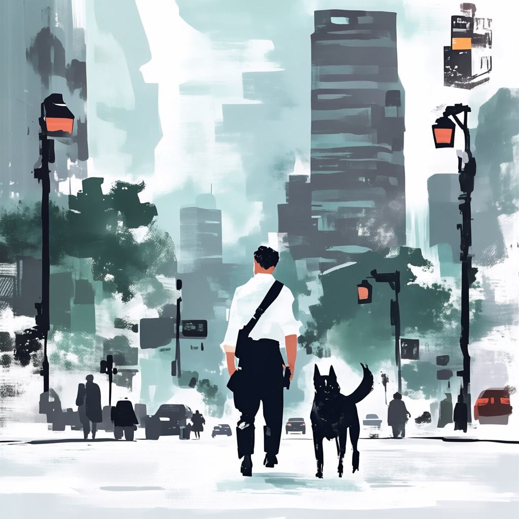 A dog in a city on Tensor.Art