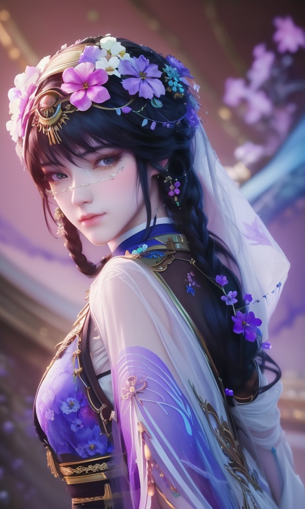 (,1girl, ,best quality, ),looking at viewer, <lora:376-DA-神印王座-龙皓晨-女装-横版:0.8> ,, ,,anime,(masterpiece, top quality, best quality, official art, beautiful and aesthetic:1.2), (1girl)	, , (()),extreme detailed,(fractal art:1.3),colorful, flowers ,highest detailed,(by Jeremy Lipking)    (()), (),
