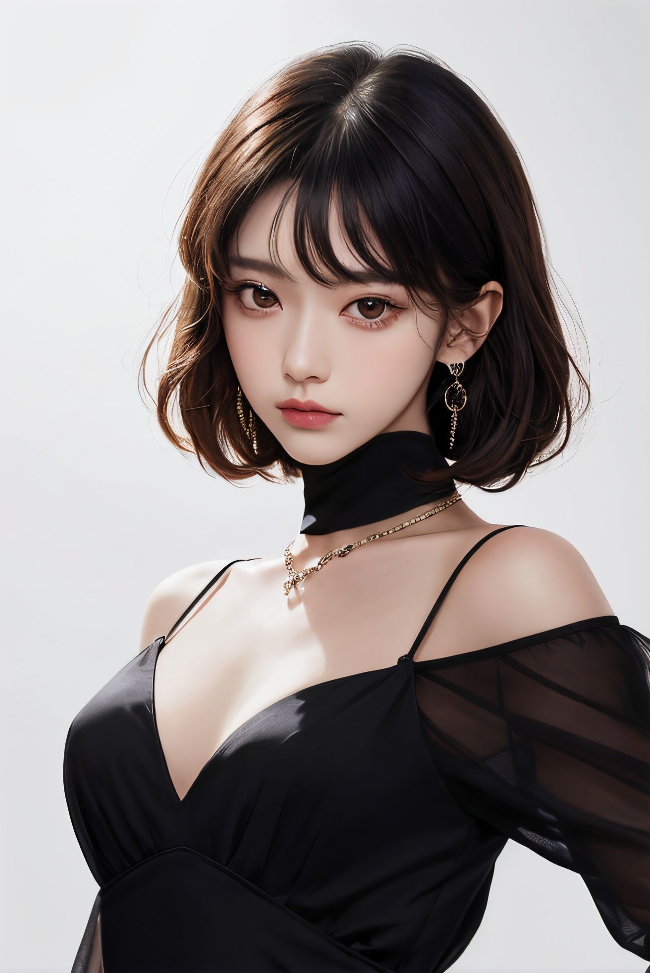 oia stunning,  woman in a black dress posing for a picture,  "uwu the prismatic person on Tensor.Art